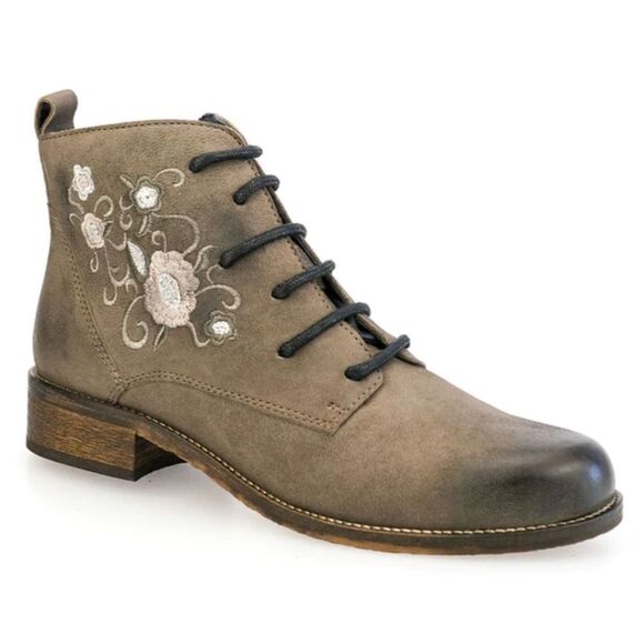 New Unity in Diversity LIZ-ANDRE Gray high top Boots leather embroidered flowers - Picture 1 of 7